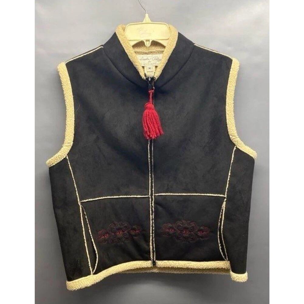 Tasha Polizzi Faux Suede and Sweater Faux Fur Vest Med Black Tan Saddlebag Prep